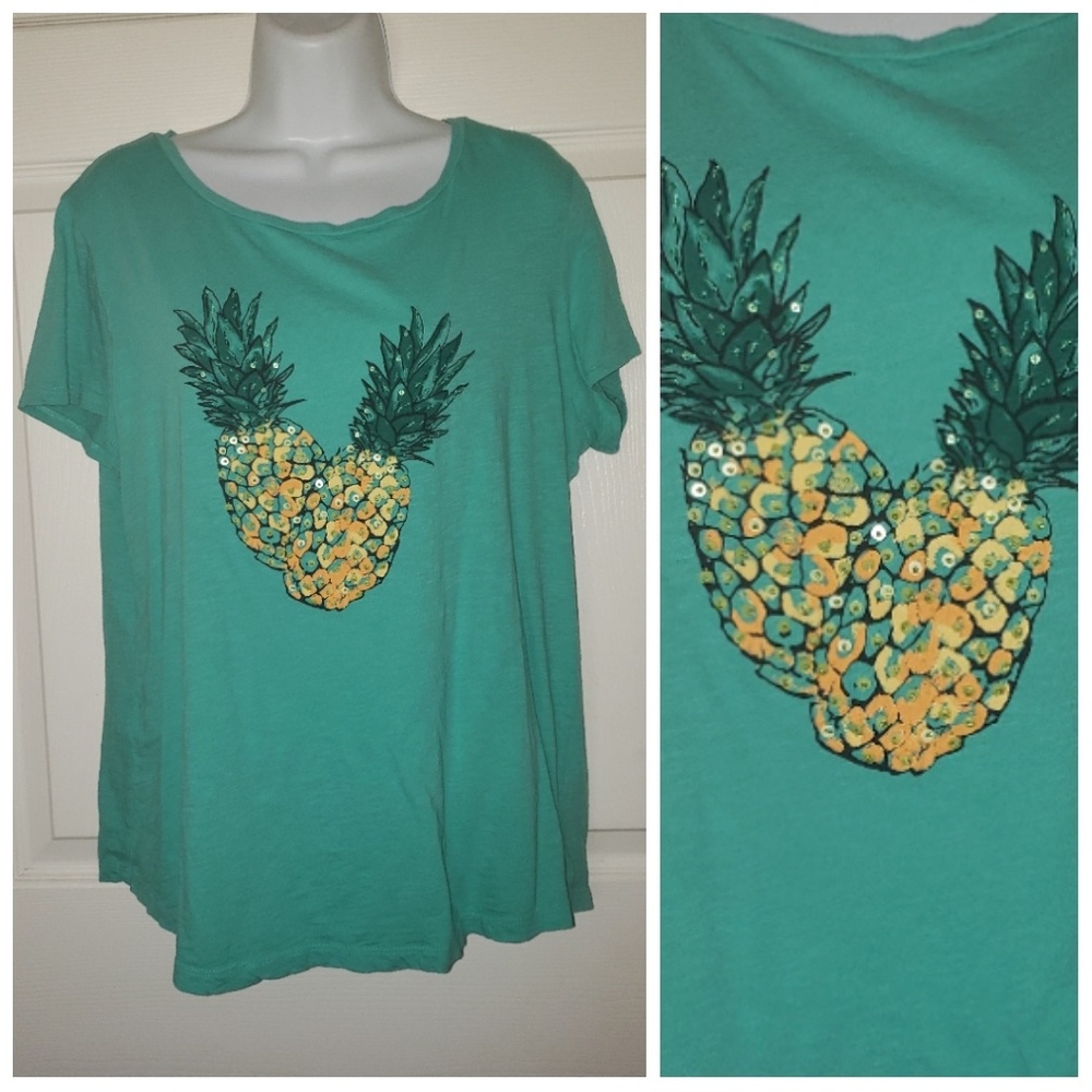 Pineapple Top XL Green w Sequins Crown & Ivy